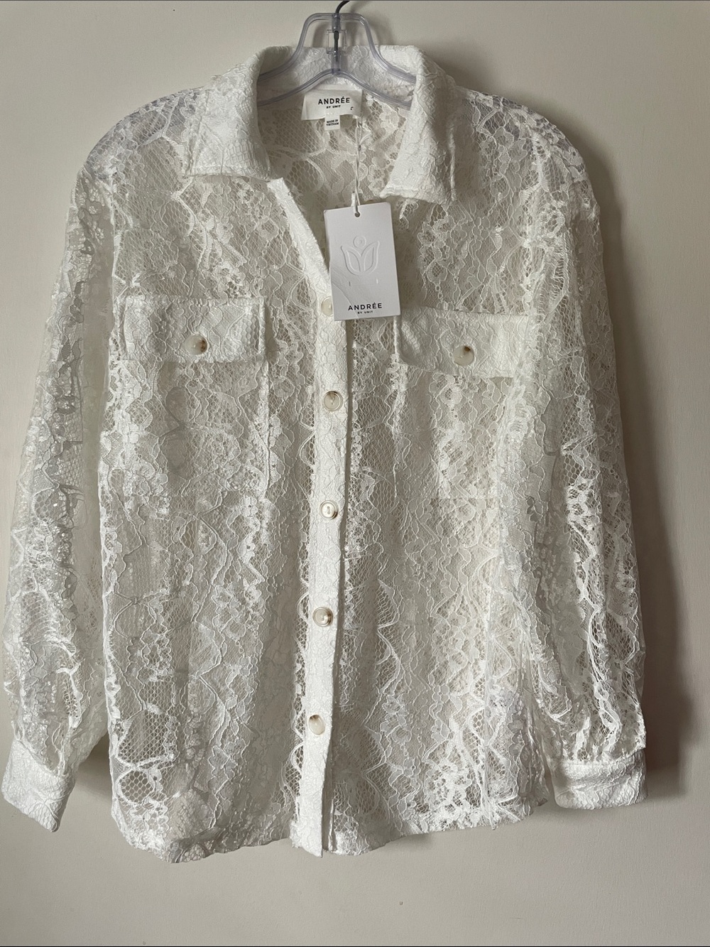 ANDREE BY UNIT White Lace Button-Down Shirt